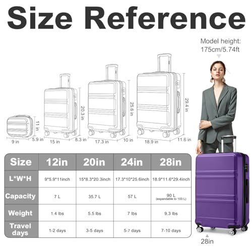 4 Piece Luggage Sets Expandable with Spinner Wheels TSA Lock (4 Count)