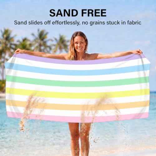 2 Pack Microfiber Beach Towel Oversized 71x32 Colorful Pink Striped (2 Count)
