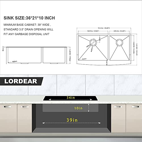 36 Inch Double Bowl Farmhouse Kitchen Sink T304 16 Gauge Stainless Steel Undermount Farmhouse Kitchen Sinks 60
