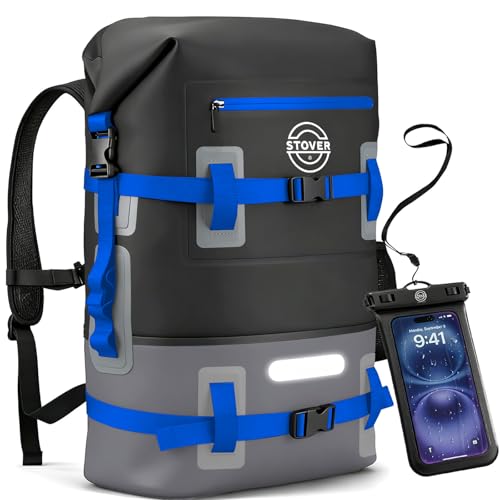 30/40/55L Waterproof Dry Backpack & Phone Case - 2XL Floating Dry Bag for Kayaking, Travel, Hiking, Fishing, Camping, Motorcycles & Beach, Heavy-Duty Roll Top Men/Women (Black/Grey/Blue)