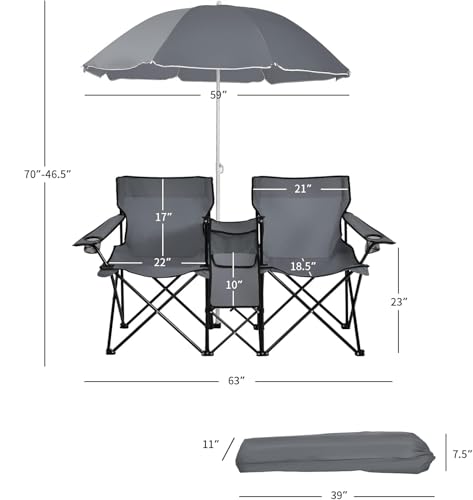 Double Camping Chair with Umbrella