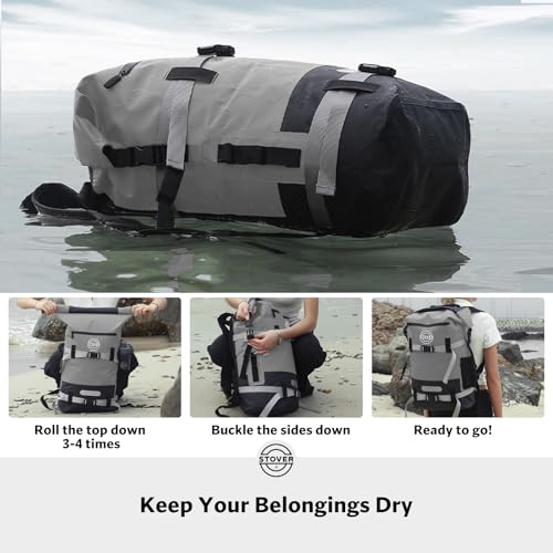 30/40/55L Waterproof Dry Backpack & Phone Case- X-Large Floating Dry Bag for Kayaking, Travel, Hiking, Fishing, Camping, Motorcycles & Beach, Heavy-Duty Roll Top Men/Women (Grey)