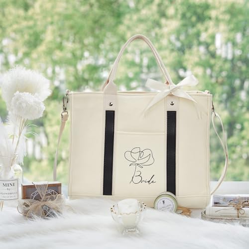 BRIDAL Canvas Bride Tote Bag Bridesmaid Tote Bags With Pockets Zippers