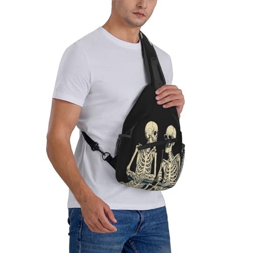 Sling Bag Funny Skeleton Hiking Daypack Crossbody Shoulder Backpack Travel Chest Pack for Men Women