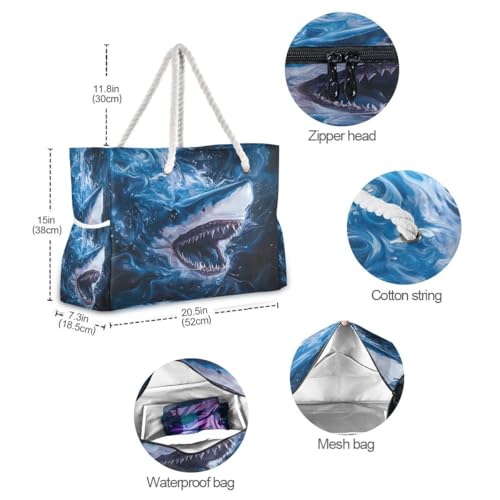 Large Beach Bags Totes Canvas Tote Shoulder Bag Soft Wave Water Resistant Bags for Gym Travel Daily Ocean