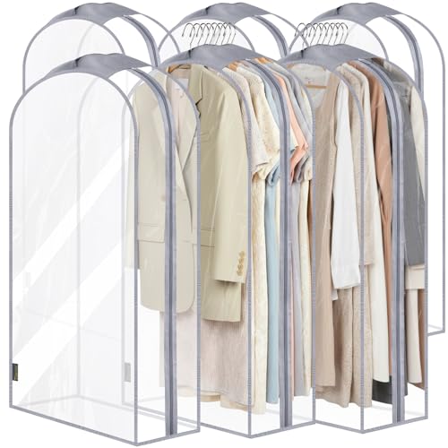 6PK Clear Garment Bags for Hanging Clothes (6 Count)