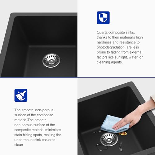 33 inch Quartz Matte Black Granite Composite Double Bowl Undermount Kitchen Sink Basin Deep 50
