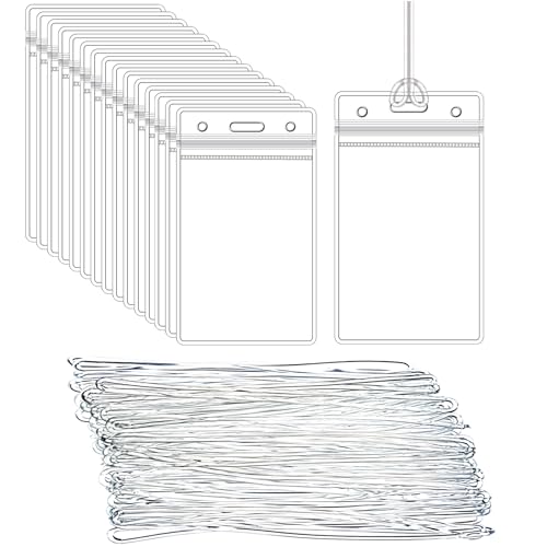 50 Pcs Clear Luggage Tags Bag Tags Holder Identification ID Card Badge Holder with 50 Pcs Clear Luggage Tag Loop Straps for Business Travel and Office Supplies (50 Count)