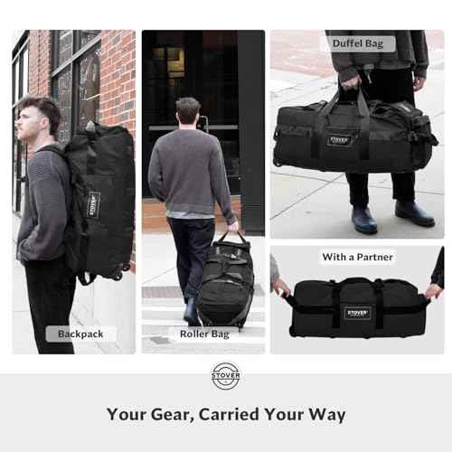 45/80/100L Rolling Duffel Bag with Wheels, Large Durable Travel Duffle + Toiletry Bag, Heavy Duty, Packable, Foldable with Shoulder Straps- Use as Luggage or Backpack, Men/Women (Black)