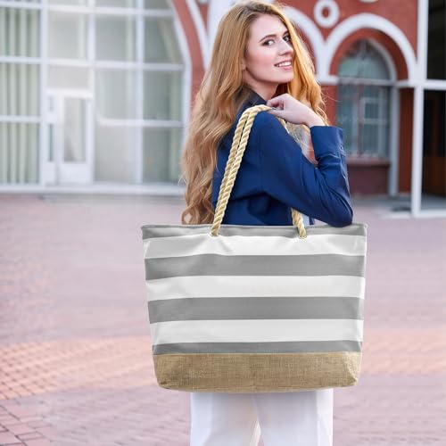 Beach Bag Initial Beach Tote with Makeup Bag for Travel