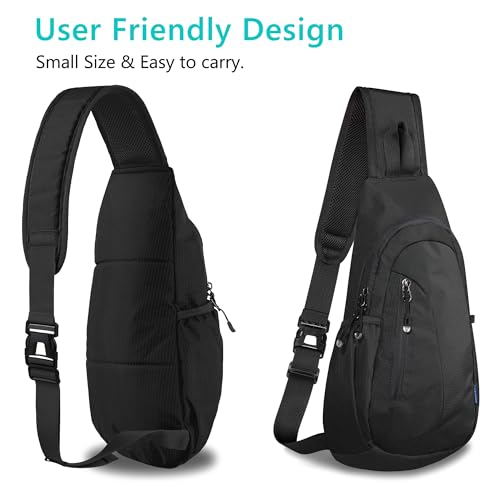 Small Sling Bag Lightweight Crossbody Bag for Women Men Hiking Backpack Travel Shoulder Bag Chest Daypack for Gym Work Outdoor Sports Black Black