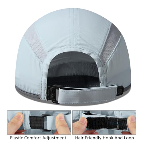 Baseball Cap Nylon Running Cap Outdoor Sports Hat for Men Women Adjustable Quick Drying Reflective Foldable UPF50+ Breath Mesh Water Repellency Race Performance Lightweight Light Blue