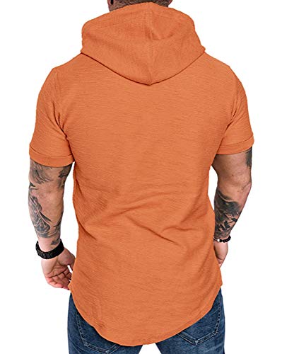 Mens Fashion Hoodies Sport Pullover Solid Color Shirt Workout Lightweight Tops Orange