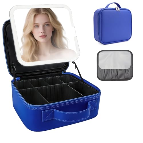 Travel Makeup Bag with LED Mirror Travel Makeup Organizer with 3 Lighted Settings