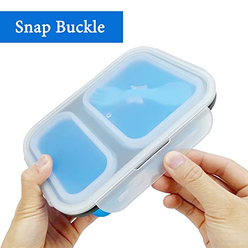 2 Compartments Collapsible Airtight Bento Box with Ideal Portion 600ml & 450ml and 2 in 1 Spoon & Fork