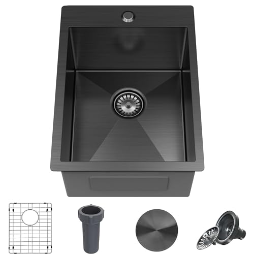 15 x 20 x 9 Inch Black Drop In Kitchen Bar Sink