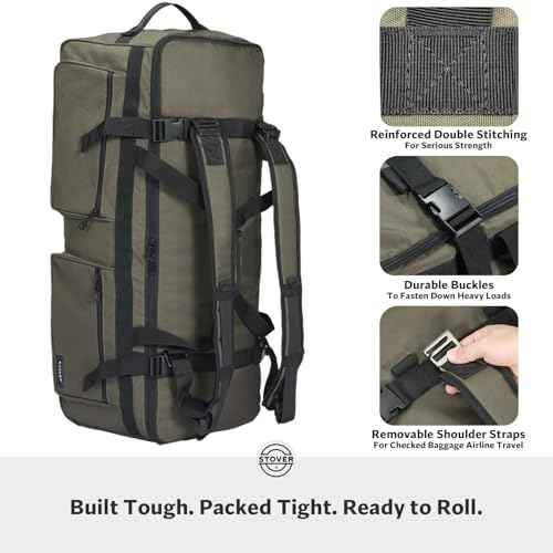 45/80/100L U-Zip Rolling Duffel Bag with Wheels, X-Large Durable Travel Duffle + Toiletry Bag, Lay-Flat Opening, Packable w/Shoulder Straps- Use as Luggage or Backpack, Men/Women (Green)