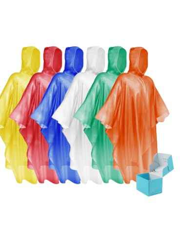 Disposable Adult Rain Ponchos Clear Emergency Raincoat (6 Count)