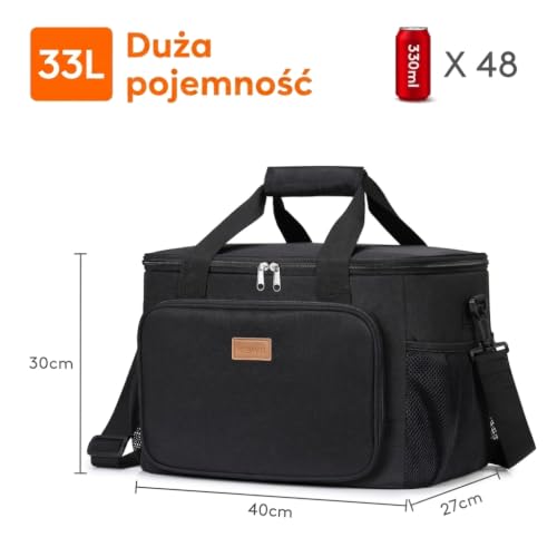 Medium Lunch Bag Insulated Lunch Box Soft Cooler Cooling Tote for Adult Men Women (Black / Mega (33L))