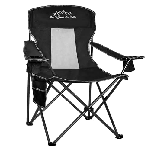 Folding Camping Chair Mesh Back Portable Breathable Outdoor Chairs with Carry Bag & Cup Holder for Camping