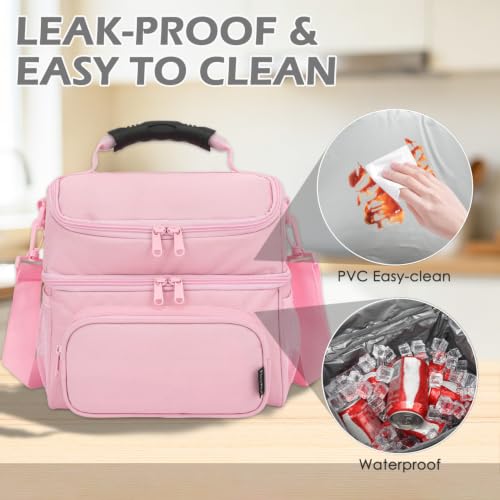 Double Layer Cooler Insulated Lunch Bag Adult Lunch Box Large Tote Bag for Men (Pink#2)