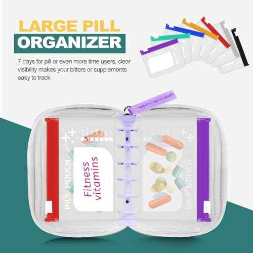 A7 Waterproof Pill Organizer with 7 PCS L Size Zippered Pill Pouches for A7 Binder (7 Count)