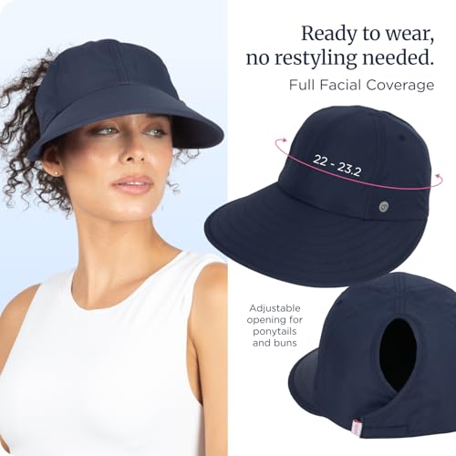 Womens Sunblocker UPF 50 Wide Brim Ponytail Sun Hat