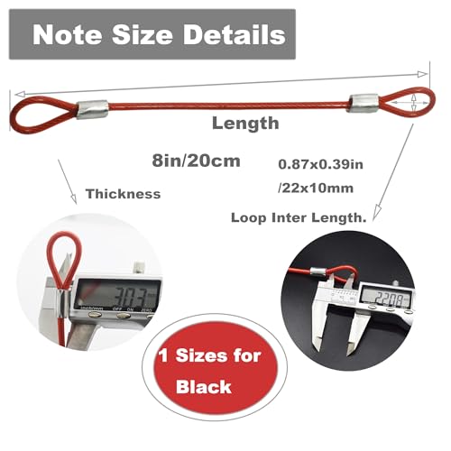 1/8"(3mm) Wire Diam Stainless Steel Cable Eyelets Loops Short Rope Lanyard Safety Tether Chain Lock with Vinyl Coated Cover, 15Pcs 8" Long Red (15 Count)