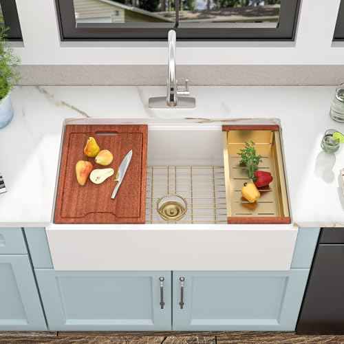 33"x20" White Farmhouse Sink Workstation