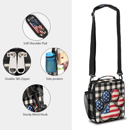 Paw Flag Check Kids Lunch Box for Girls Boys Reusable Insulated Lunch Bag for Kids Toddler Thermal Cooler Spacious Lunchbox with Shoulder Strap Lunchbag for School Work Picnic (print 1)