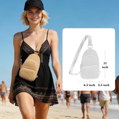 Faux Straw Crossbody Bags for Women Small RFID Summer Sling Bag