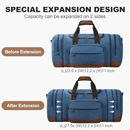60L Canvas Duffle Bag for Travel Weekend Gym Overnight Carry