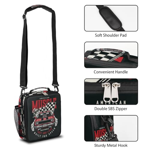 Racing Car Retro Kids Lunch Bag Insulated Lunch Box Mini Cooler Back to School Thermal Meal Tote Kit Bento Tote Bags Lunchbox for Boys Girls (Car Racing)
