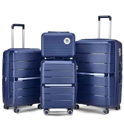 4 Piece Expandable Hardshell Pink Luggage Sets with Spinner Wheels (3 Set)