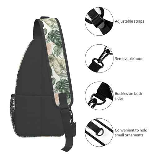 Sling Bag Tropical Leaf Pattern Hiking Daypack Crossbody Shoulder Backpack Travel Chest Pack for Men Women
