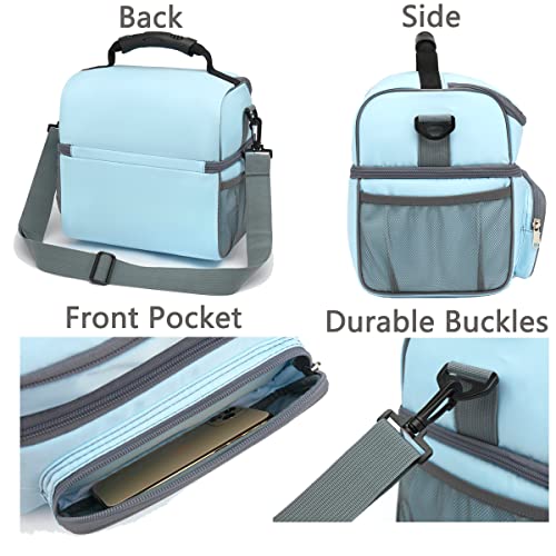Double Layer Cooler Insulated Lunch Bag Adult Lunch Box Large Tote Bag for Men (Light Sky Blue)