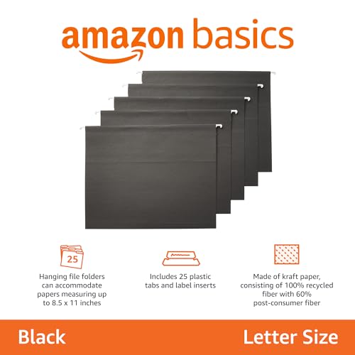 Hanging File Folders with Adjustable Tabs for Document Organization (25 Count)