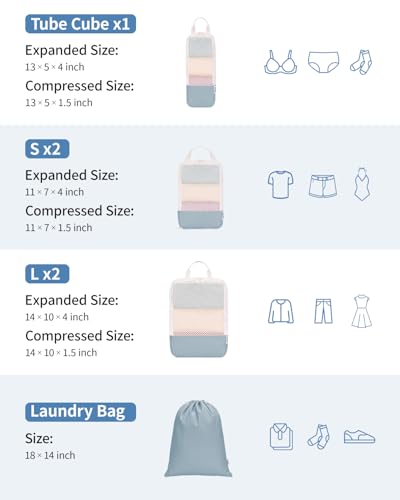 6 Set Compression Packing Cubes for Travel Women Men