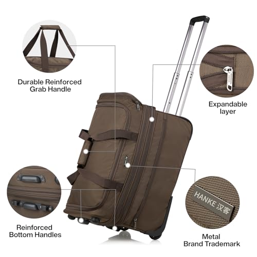 Large Expandable checked Luggage Suitcases with Wheels Foldable Duffle Bag for Travel suitcase for Women Men Garment Bag（Coffee）