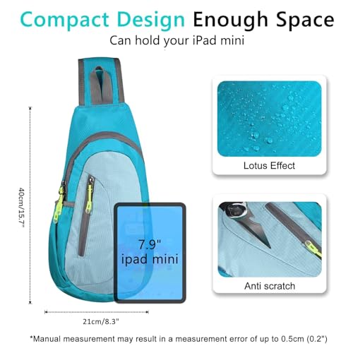Small Sling Bag Lightweight Crossbody Bag for Women Mens Hiking Backpack Travel Shoulder Bags Chest Daypack for Gym Work Casual Bicking Outdoor Sports Blue Pale Blue