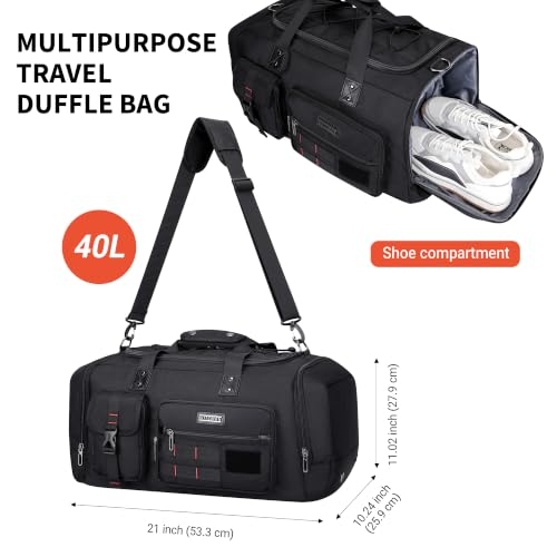 Duffle Bag for Men 3 in 1 Convertible 40L Nylon Gym Travel Backpack