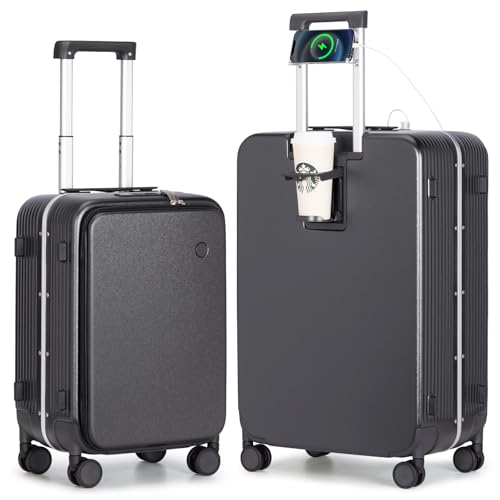 2 Piece Luggage Sets with Cup Phone Holder and Charger Hard Shell Suitcases with Spinner Wheels