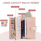 Womens Wallet RFID Blocking Leather Trifold Clutch Wallet Credit Card Holder Ladies Travel Wallet Purse with Passport