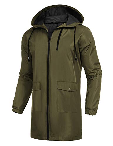 Men's Packable Rain Jacket Long Raincoat With Hood Mens Raincoat With Pockets