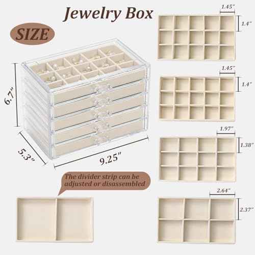 Acrylic Jewelry Organizer Box with 5 Drawers