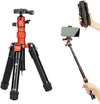 Fotopro Mini Tripod with Ball Head, Phone Mount Detachable Selfie Stick, Folded only 8.6", Max Load up to 6.6 lbs. FY-810 Orange