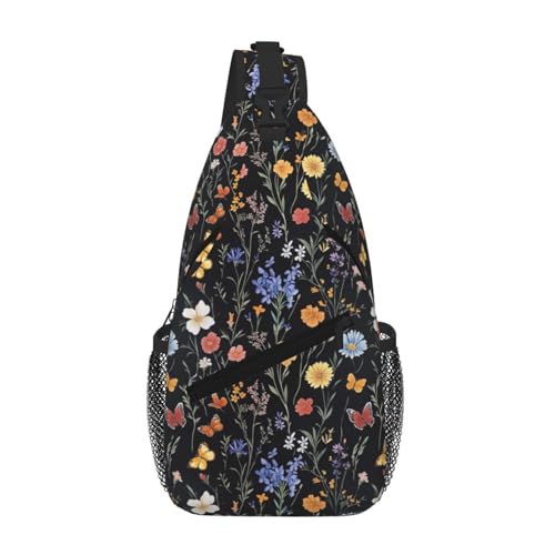 Sling Bag Vintage Botanical Flower Wildflower Hiking Daypack Crossbody Shoulder Backpack Travel Chest Pack for Men Women