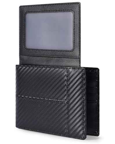 Wallet for Men RFID Blocking Genuine Leather Mens Wallets Bifold with 2 ID Window 13 Card Slots black stripe