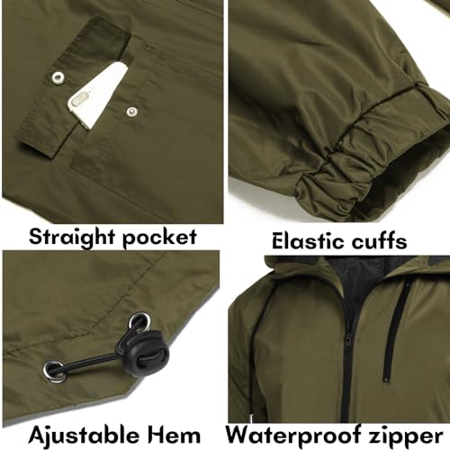 Men's Packable Rain Jacket Long Raincoat With Hood Mens Raincoat With Pockets
