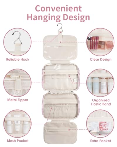 Striped Hanging Toiletry Bag for Women Travel Makeup Bag Organizer Toiletries Bag for Travel Size Essentials Accessories Cosmetics